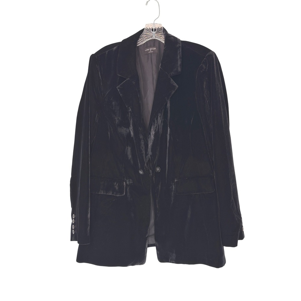Lane Bryant Velvet Blazer Black Plus Whimsigoth Office Work Career Size 18